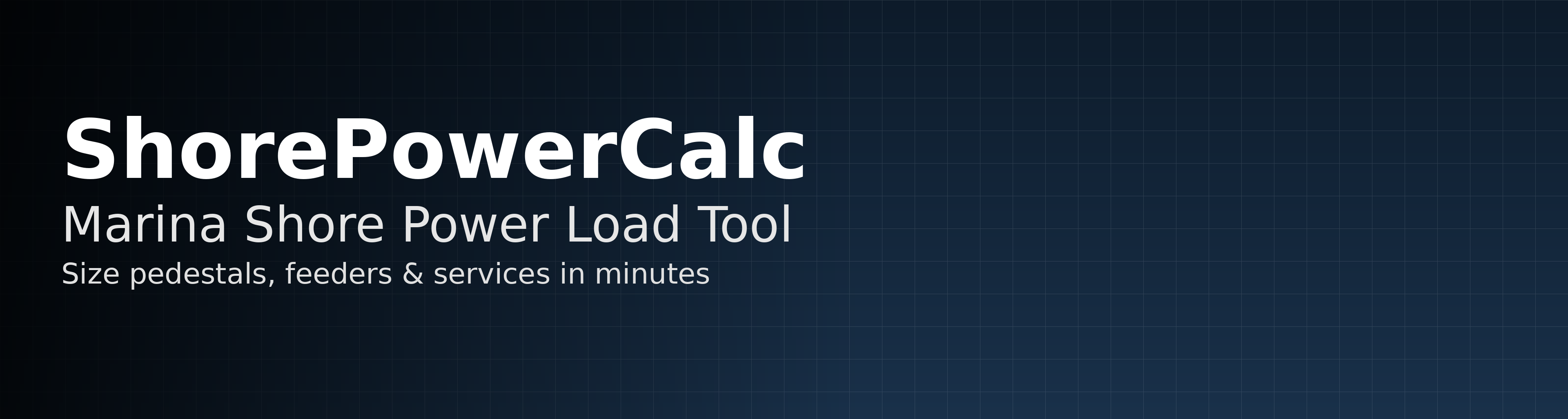 Stylized marina at dusk with ShorePowerCalc